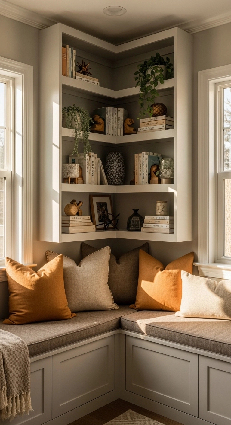 small home renovation ideas with built-in corner storage