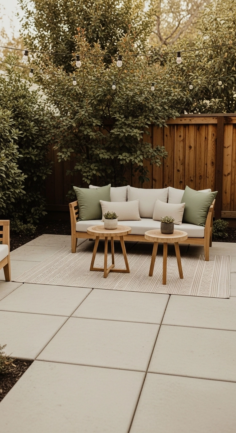 small backyard patio ideas with a calm neutral color palette