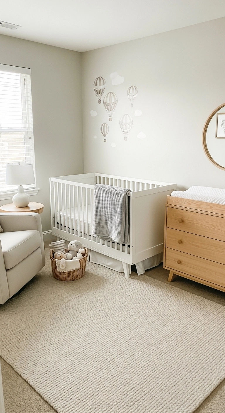 Small nursery ideas with crib placed for a calm room layout