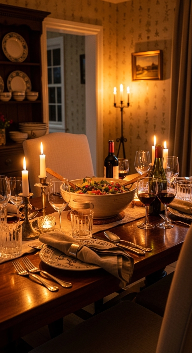 Dining room ideas with candlelight, linen details, and an intimate dinner setting