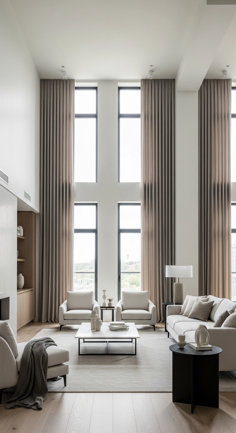 living room curtain ideas with ceiling-mounted curtains for a taller look