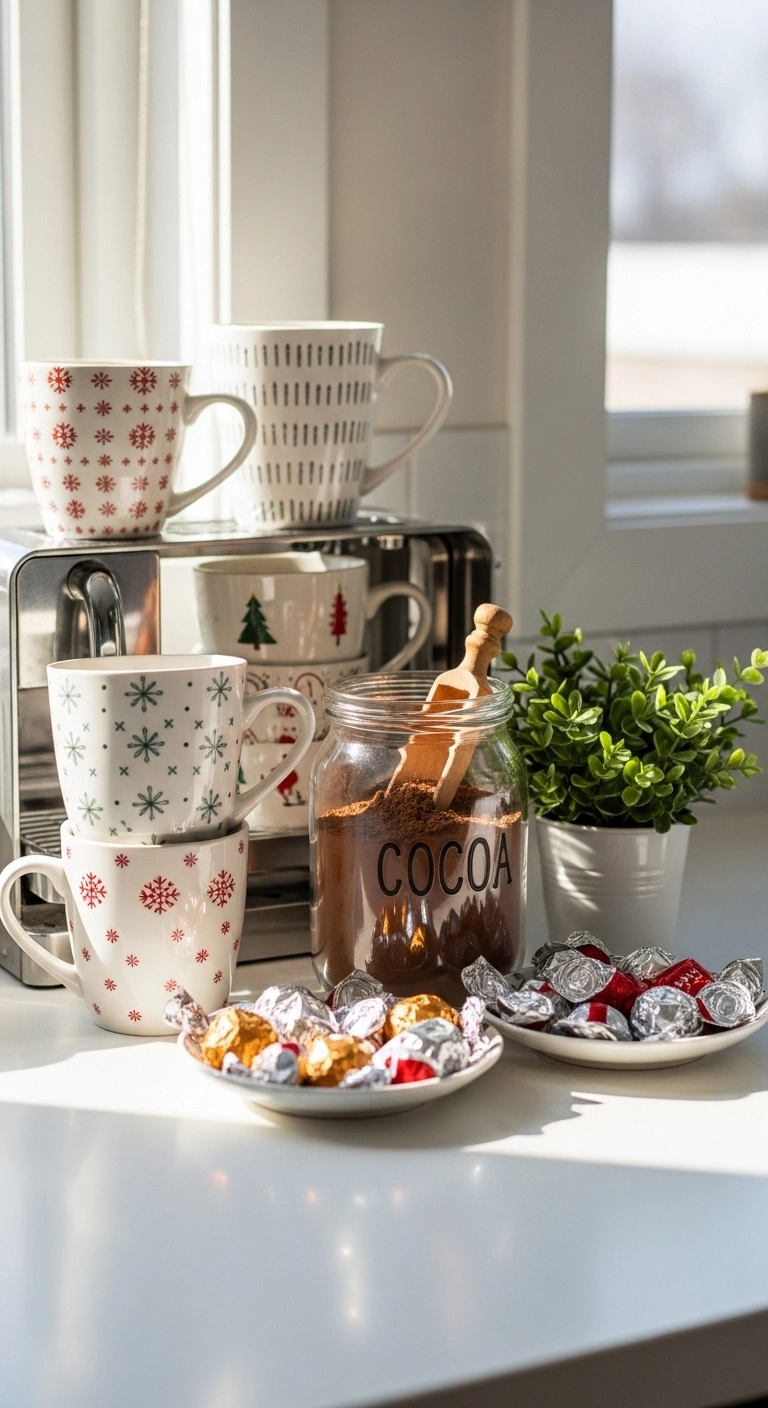 christmas kitchen decor ideas with a festive coffee station setup