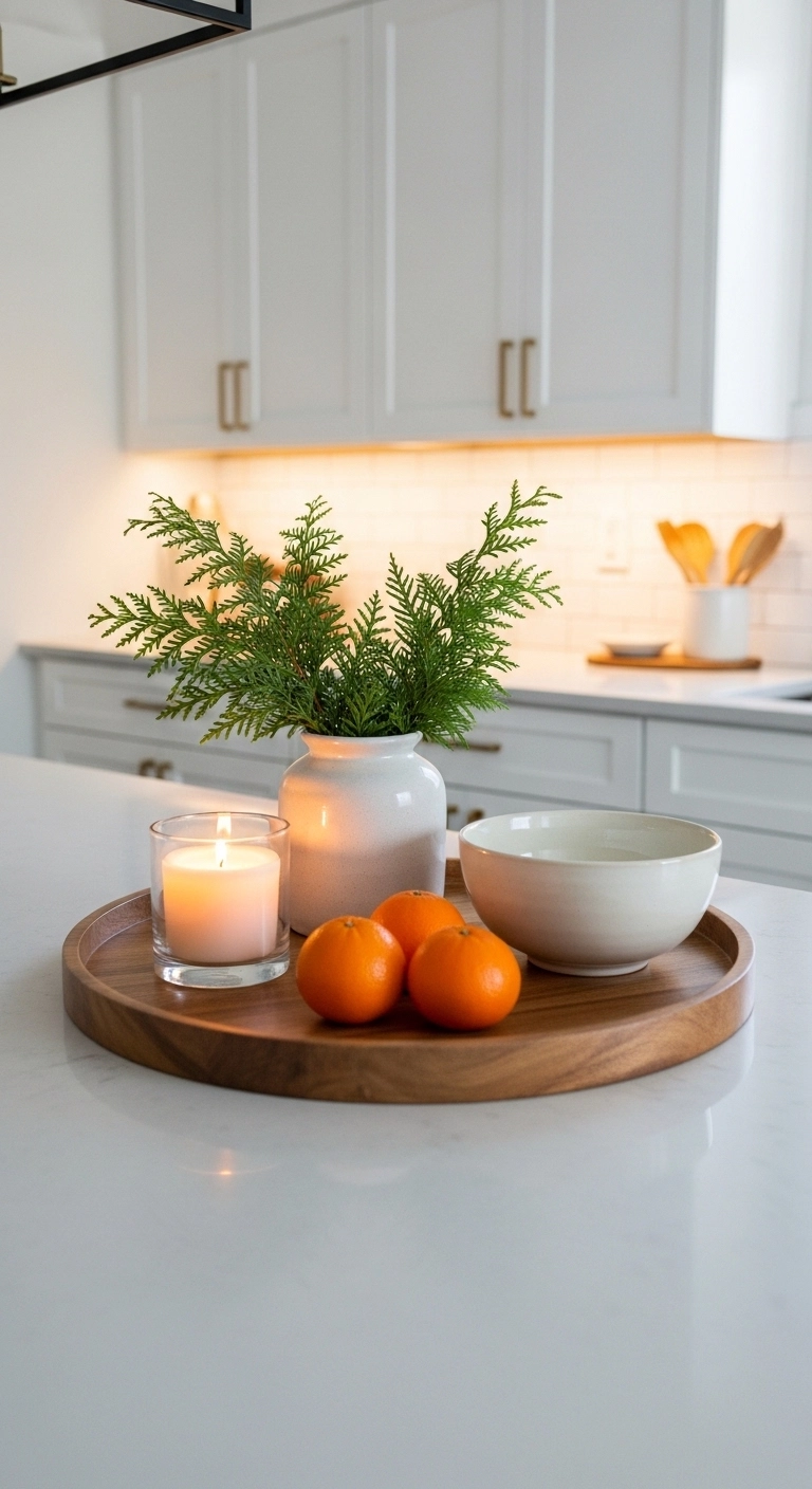 christmas kitchen decor ideas with a styled tray on the counter