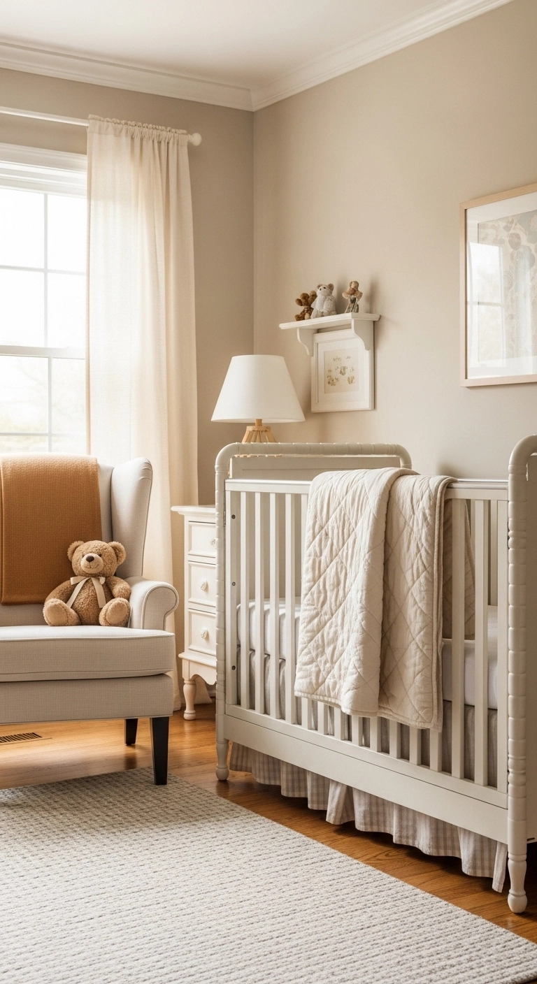 baby room themes with a classic teddy bear nursery in warm cream tones
