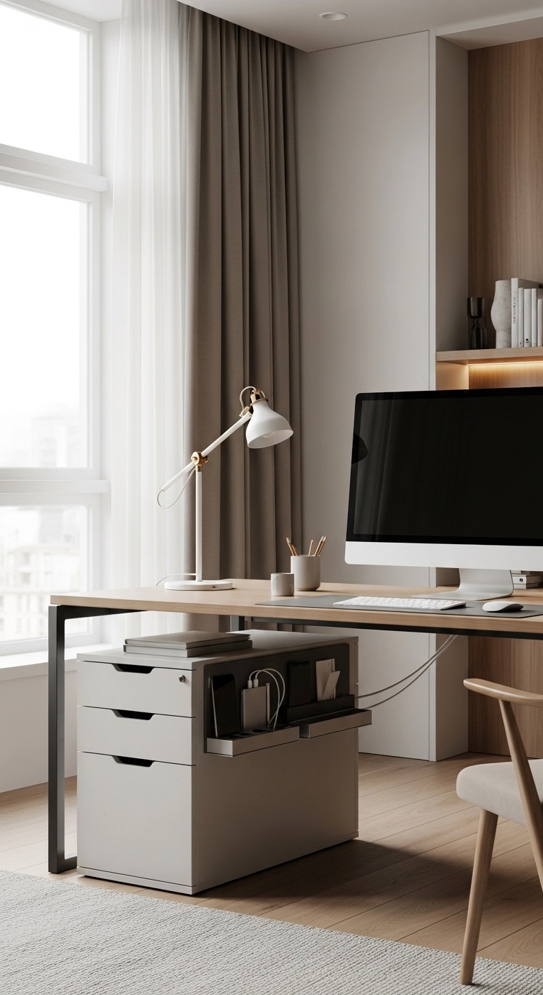 home office ideas with hidden cables and a clean desk