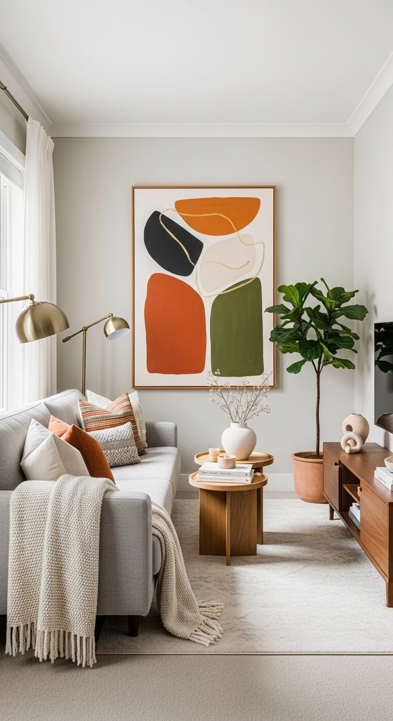 small living room decor ideas with one clear focal point above the sofa