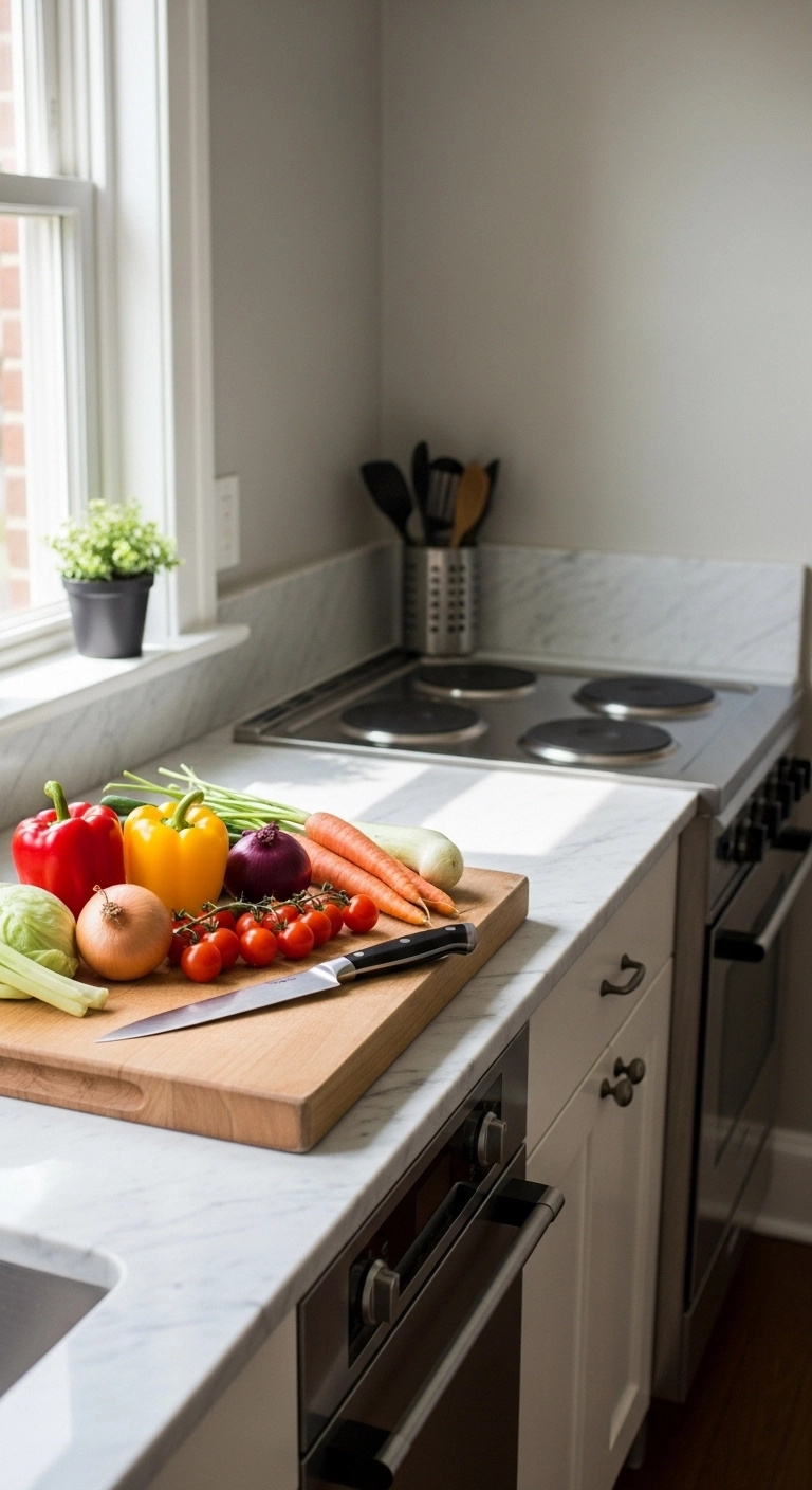Small kitchen design ideas with a clear prep counter and clean layout
