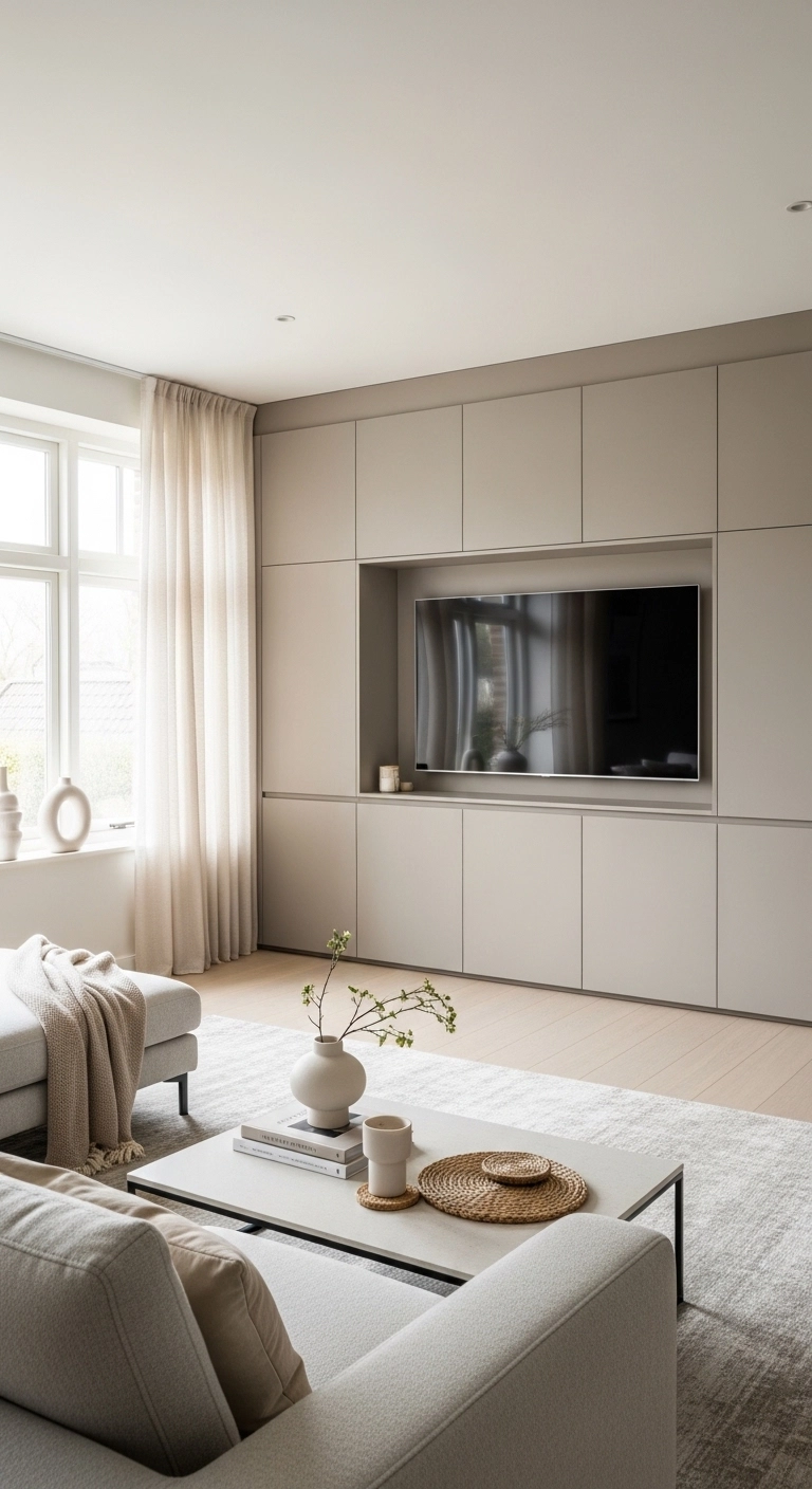 Media wall ideas with closed storage cabinets for a clean modern look