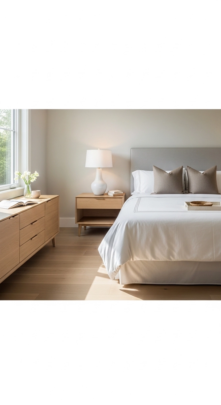 spa bedroom ideas with clutter-free bedroom surfaces and soft decor