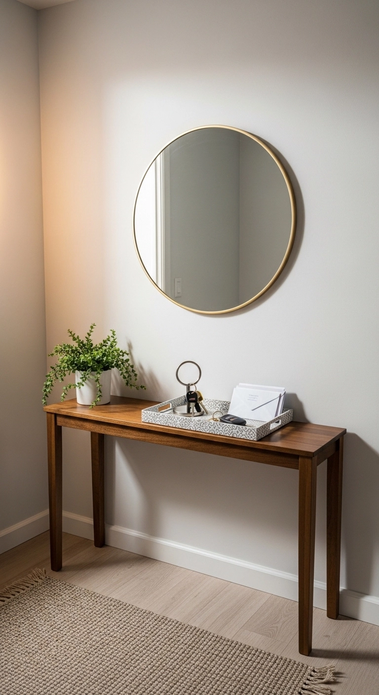 small entryway ideas with a narrow console for keys and mail