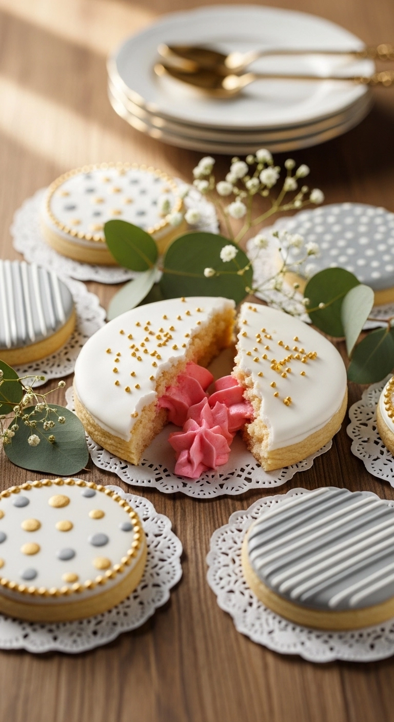 DIY gender reveal ideas with cookies hiding pink or blue filling