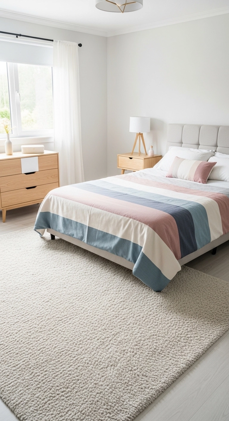 girly room dcore ideas with a plush rug under the bed