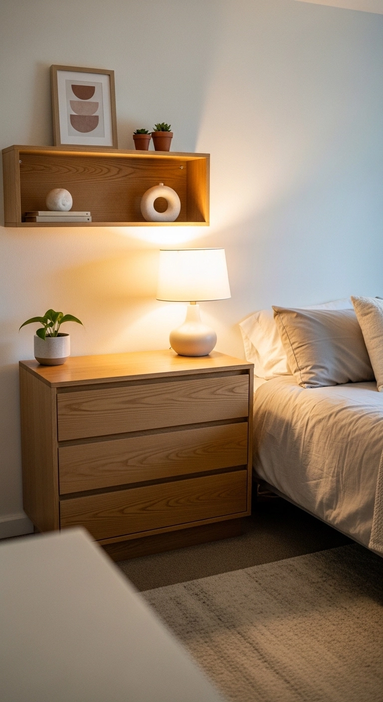 decorating a rental with tidy uncluttered cozy bedroom styling