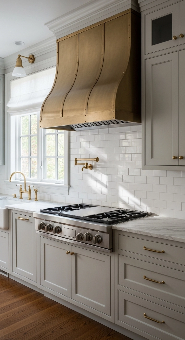 kitchen vent hood ideas with a softly curved kitchen hood