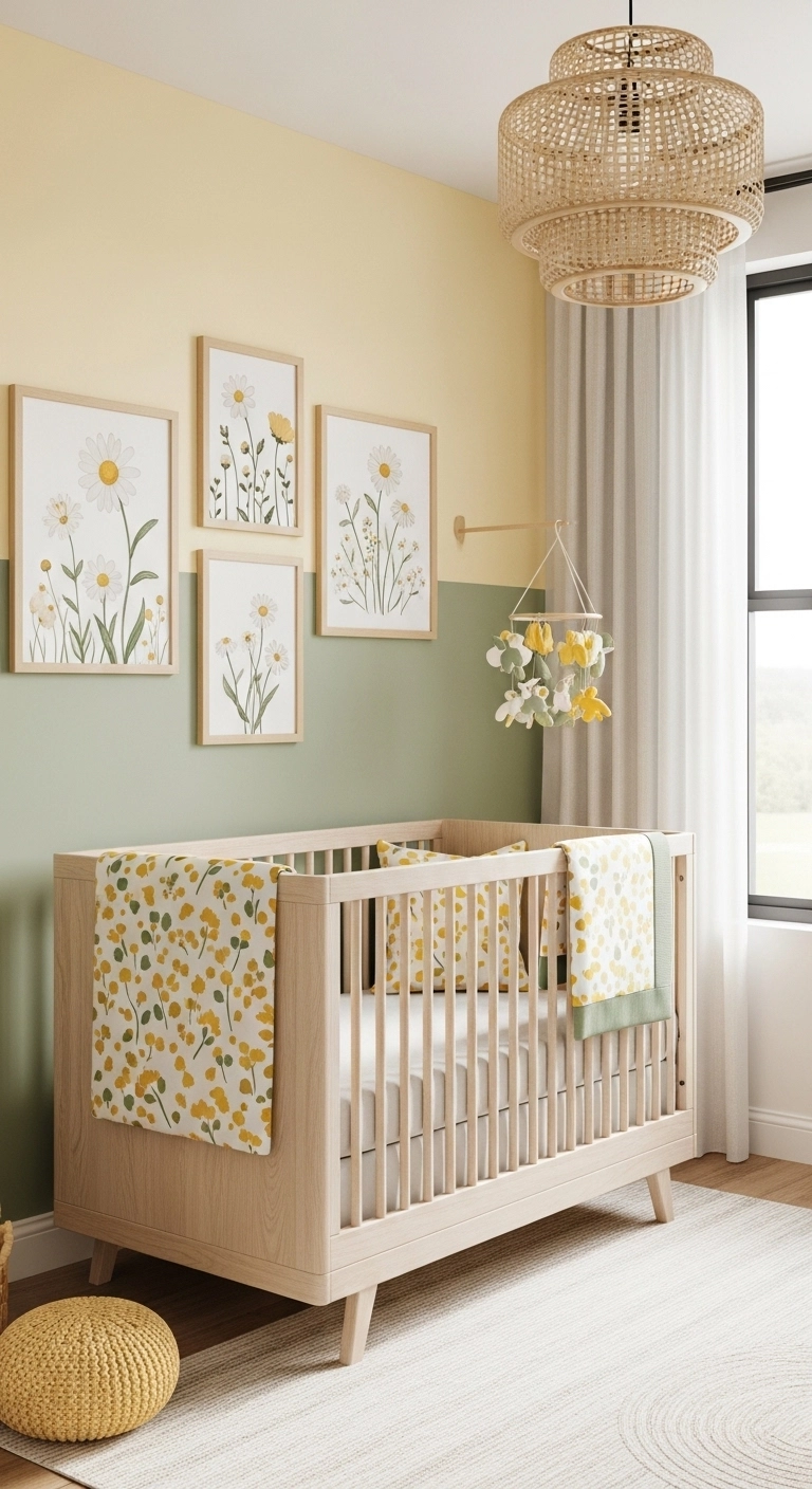 baby room themes with a daisy meadow nursery and soft floral decor