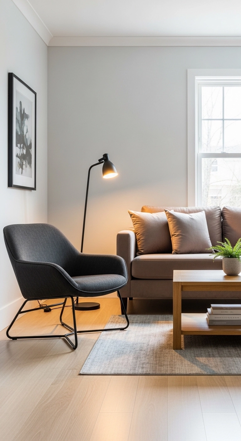 Dark accents ground the warm palette and sharpen the modern design.