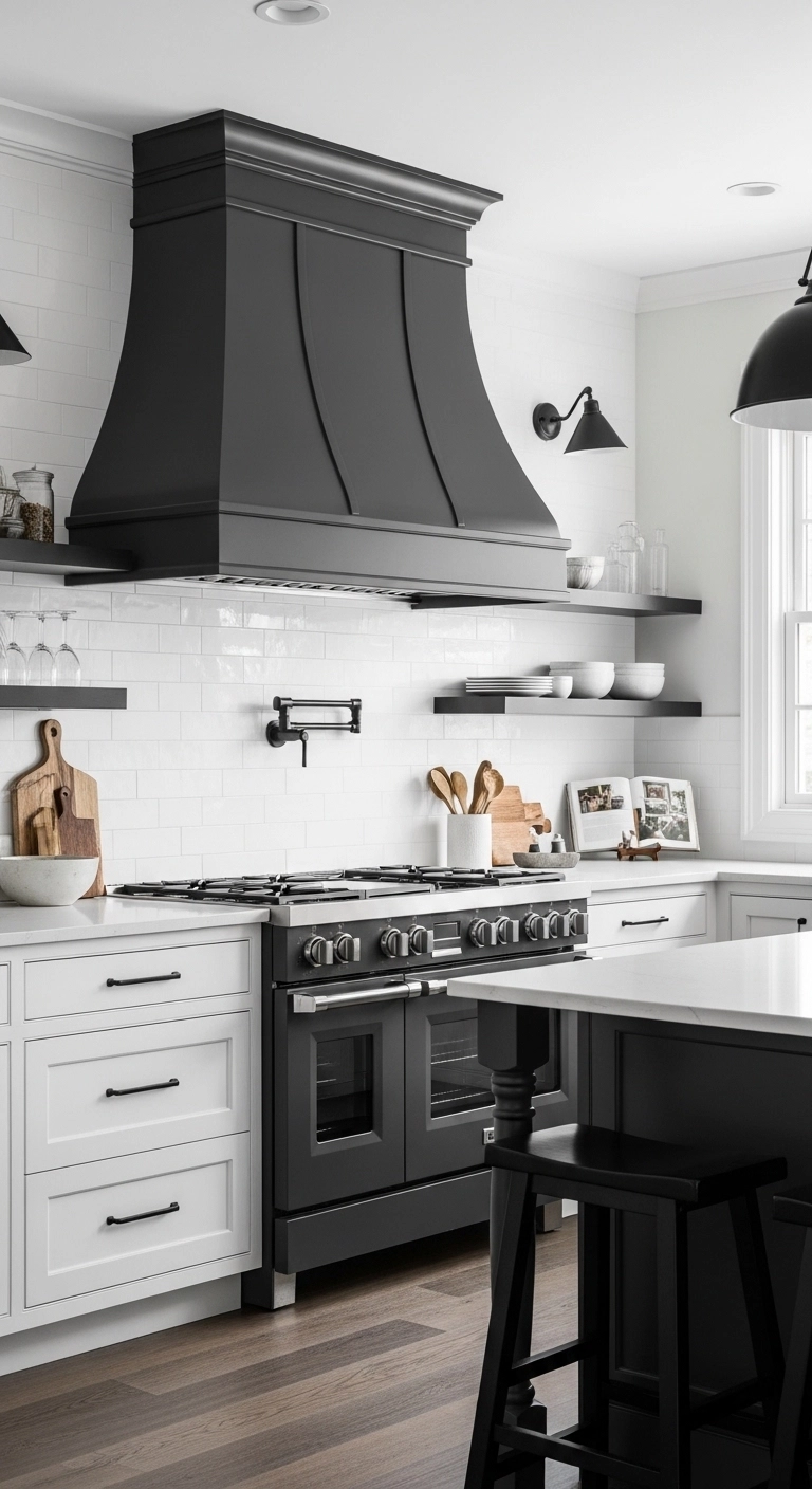 kitchen hood ideas with a dark hood for contrast