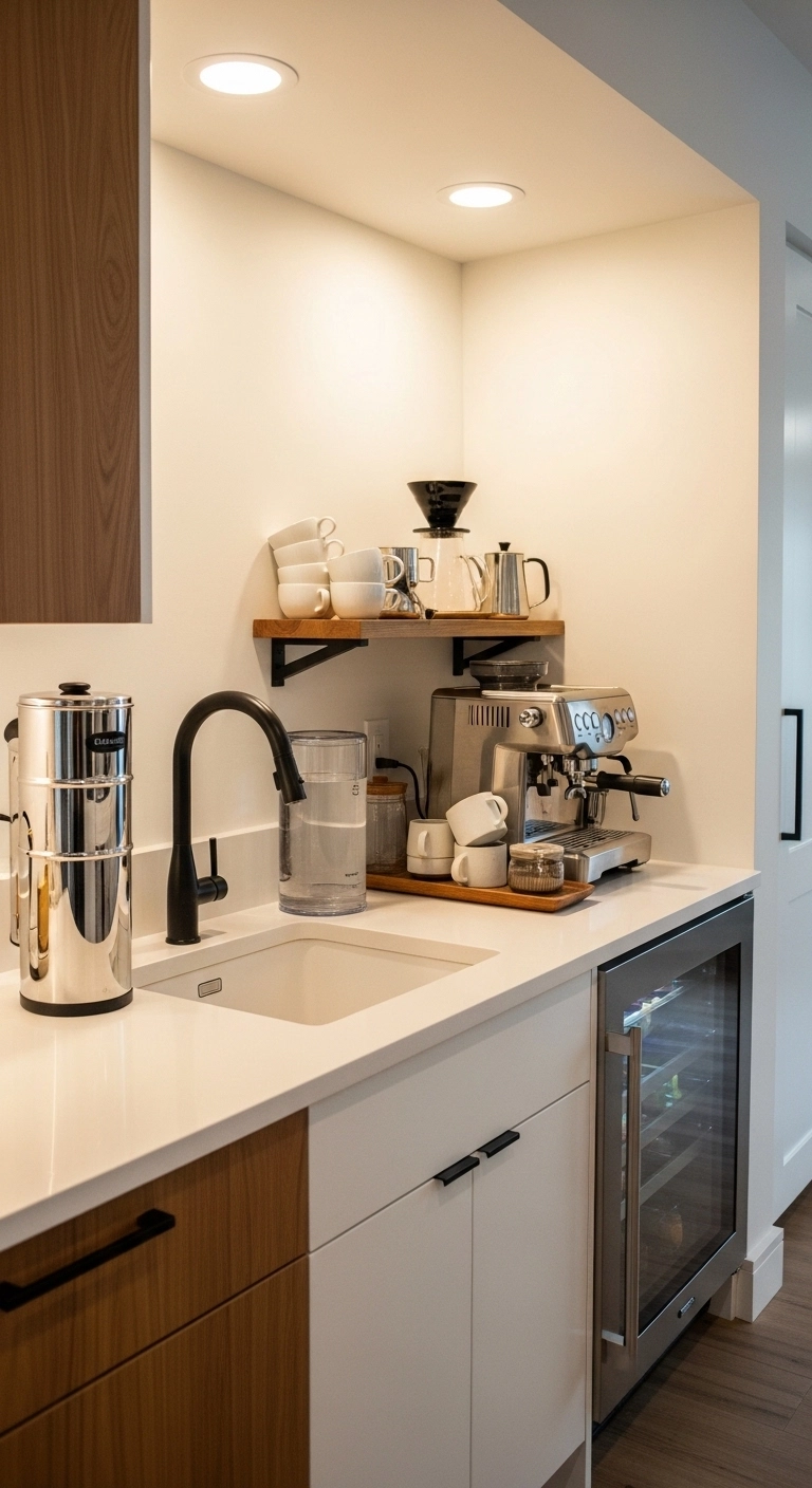 Kitchen ideas with a dedicated beverage station and bar sink