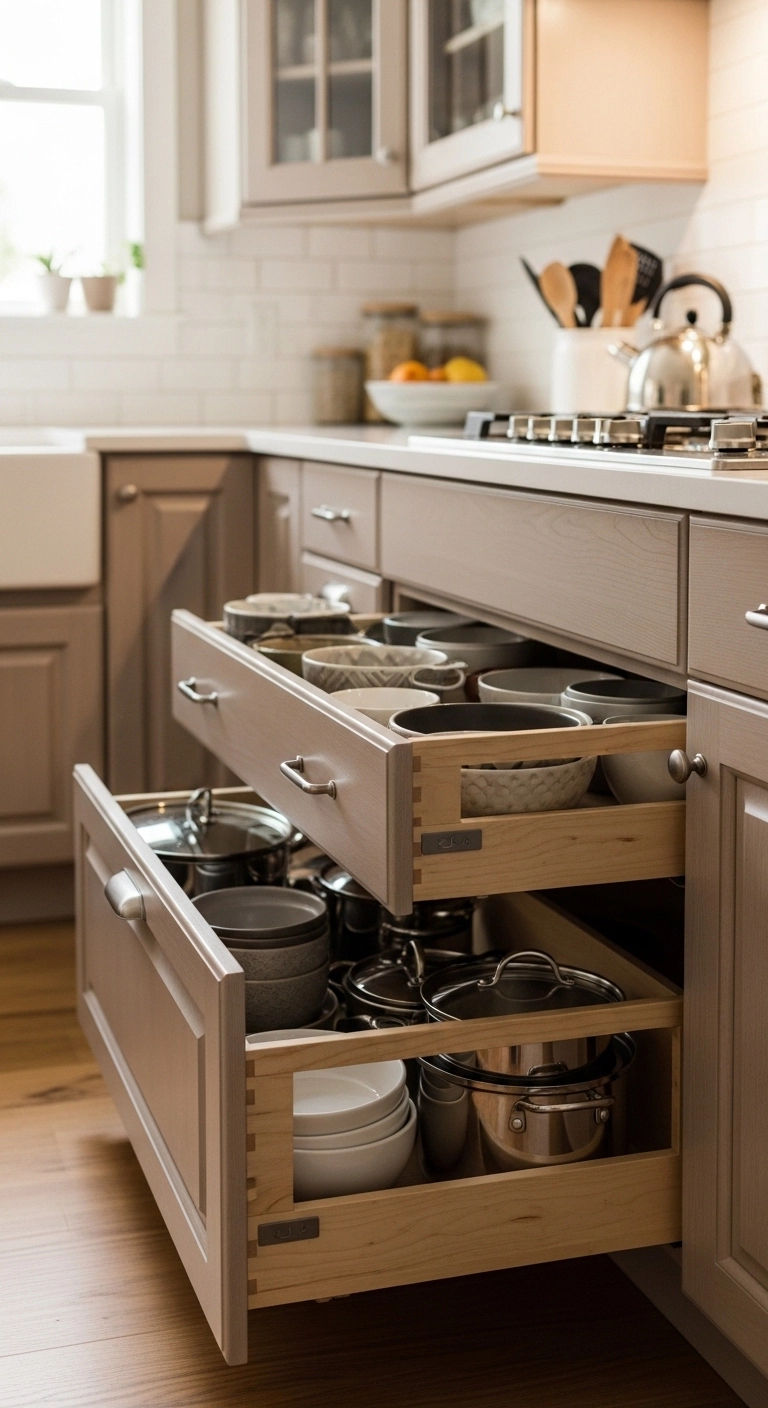 Kitchen cabinet ideas with deep lower drawers for easy kitchen storage