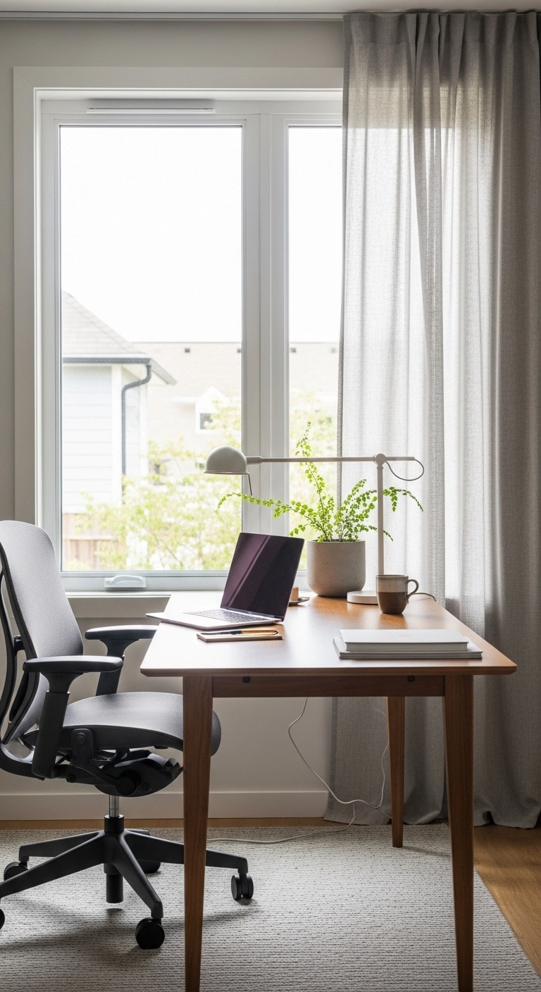 home office ideas with desk placed beside a bright window