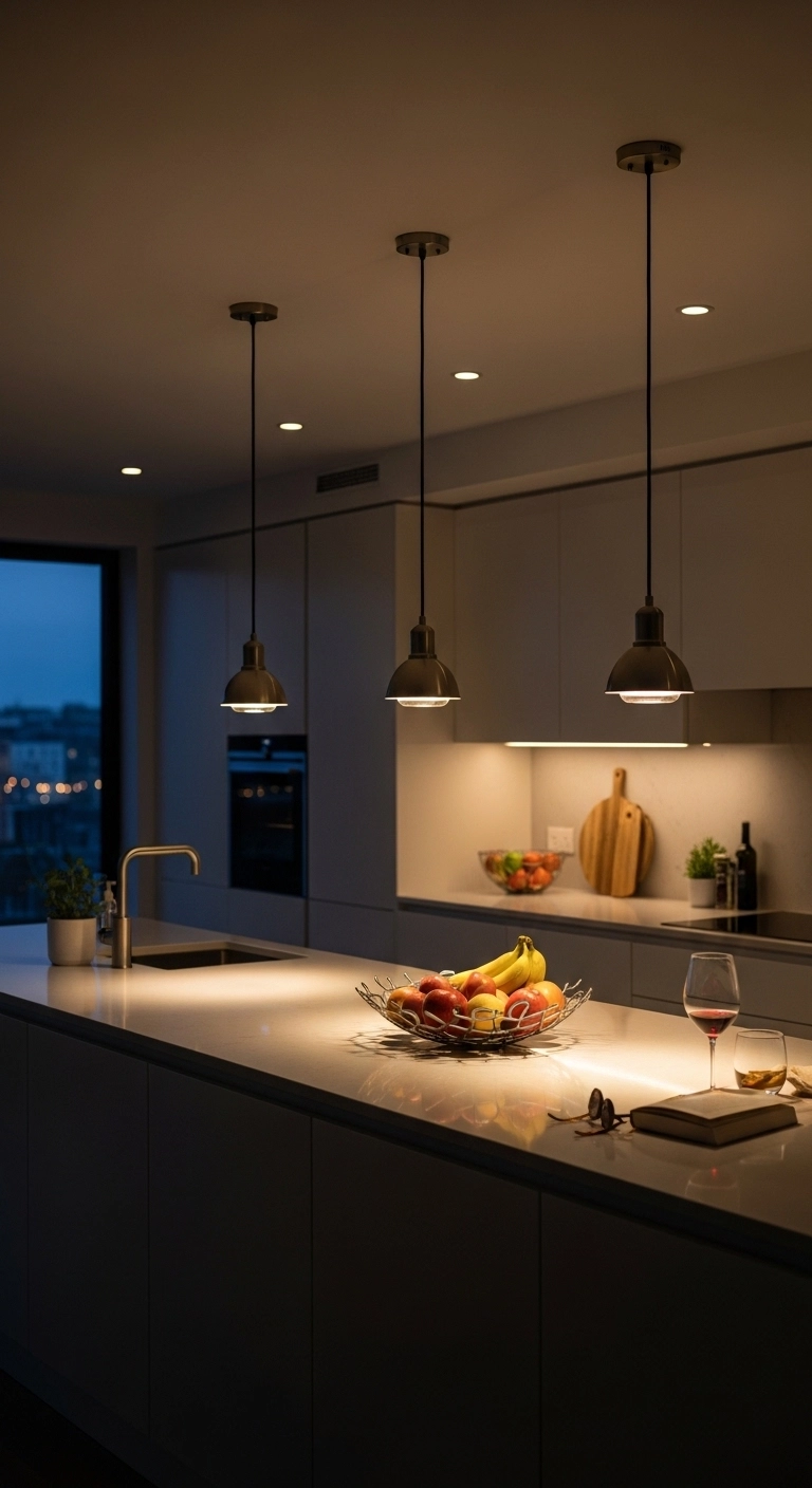Kitchen lighting ideas with dimmable lights for a soft evening glow