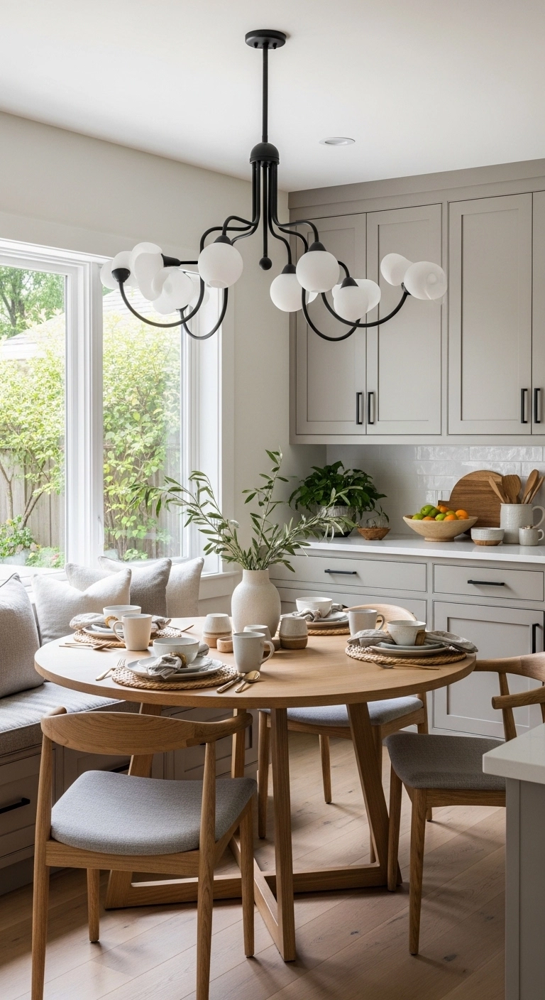 Kitchen lighting ideas with a chandelier over an eat-in kitchen table