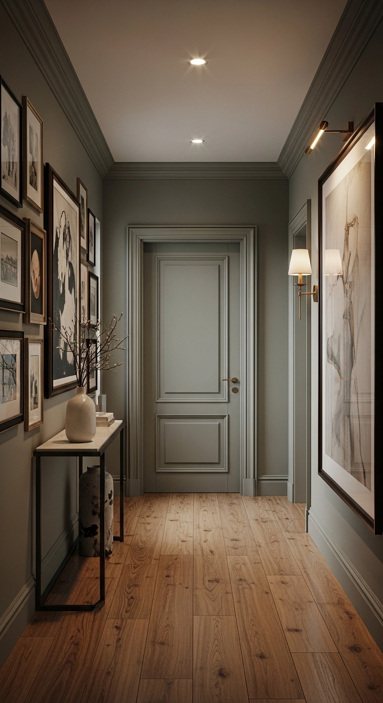 Door painting ideas with door and trim painted the same smoky green color