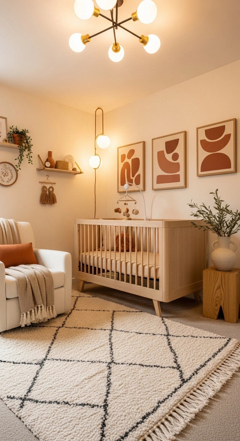 baby room themes with earth tone nursery decor in terracotta and cream