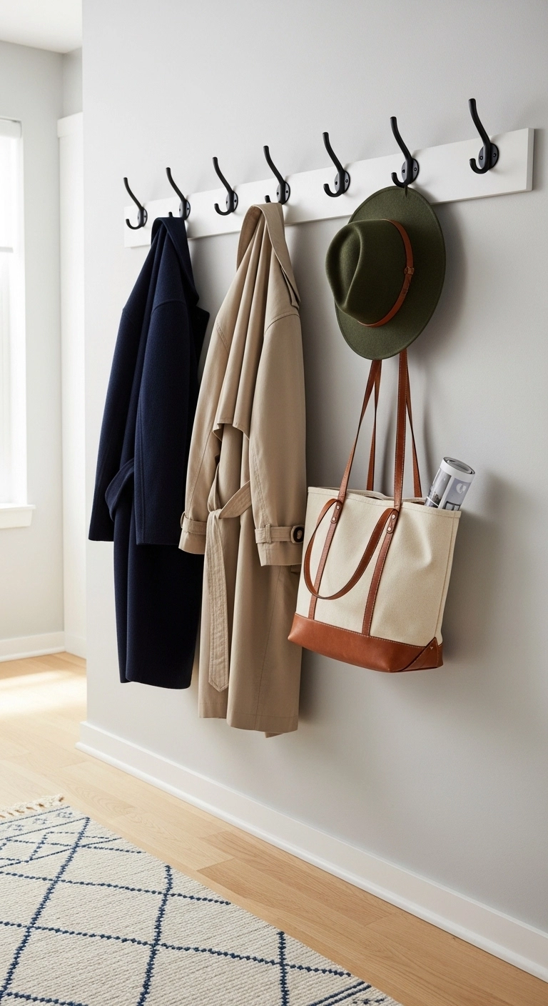 small entryway ideas with hooks for coats hats and bags