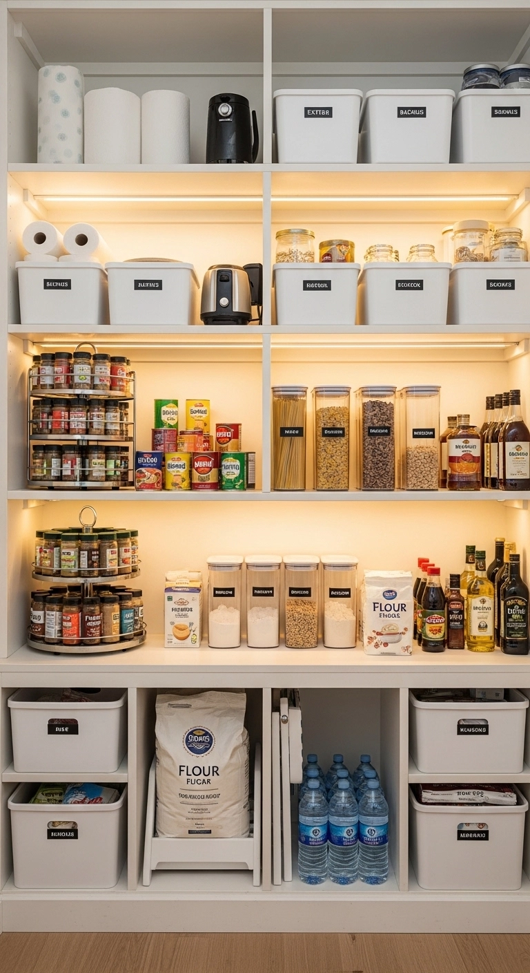small pantry ideas with daily foods at eye level
