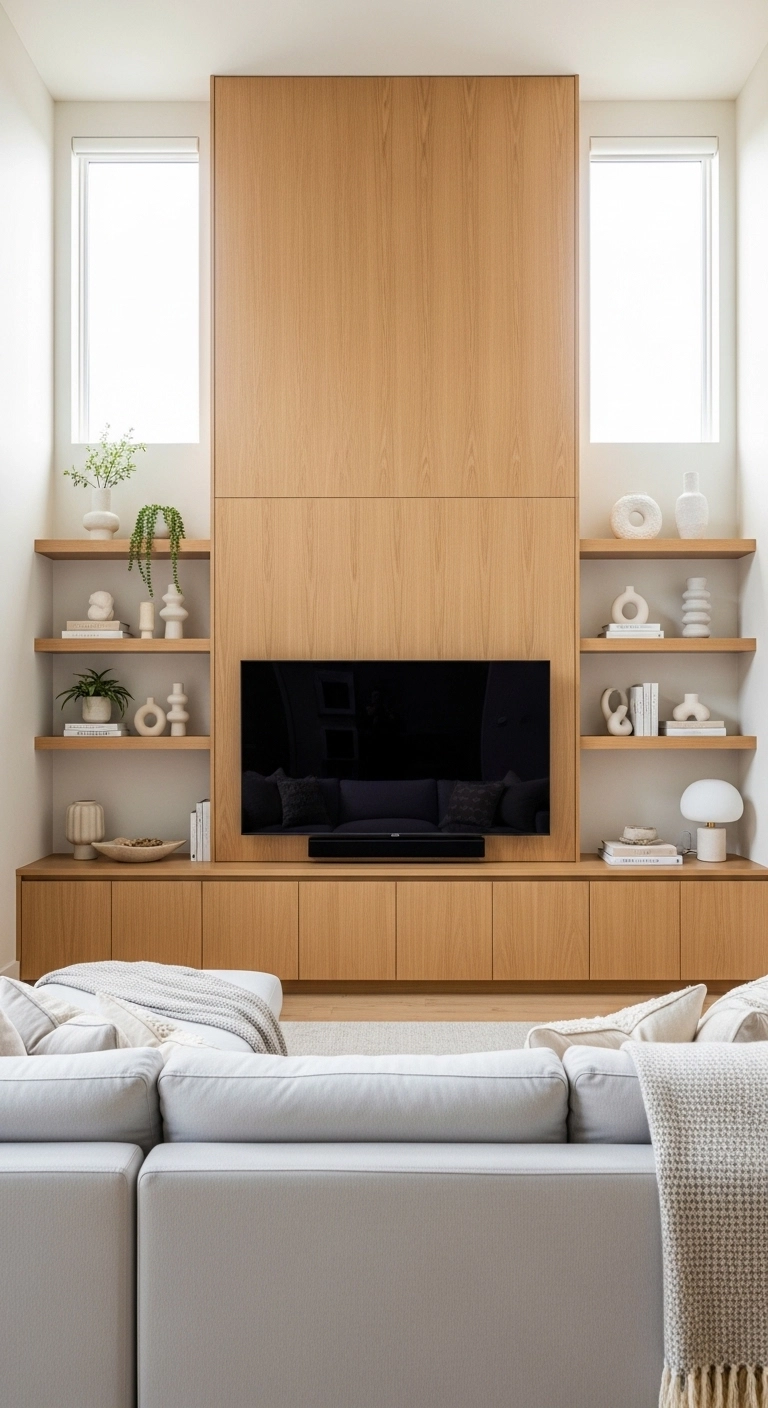 Media wall ideas with a floor-to-ceiling built-in TV wall and storage