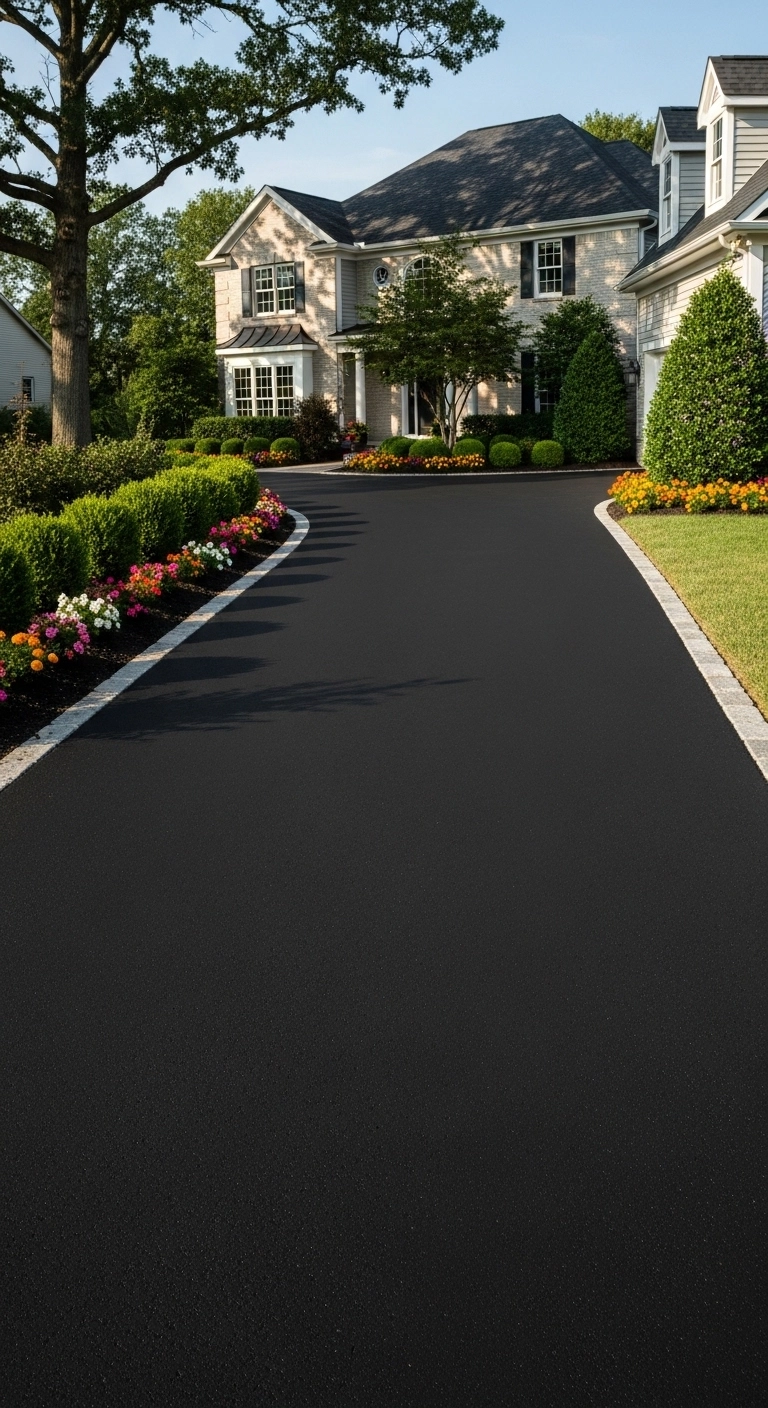 Asphalt driveway ideas with a smooth maintained surface and clean edges