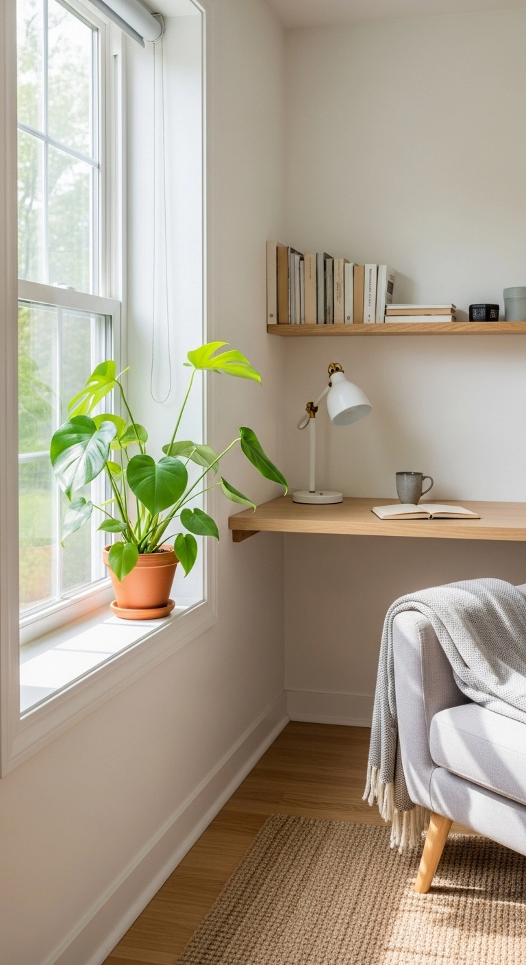 small room decor ideas with a fresh plant in the room
