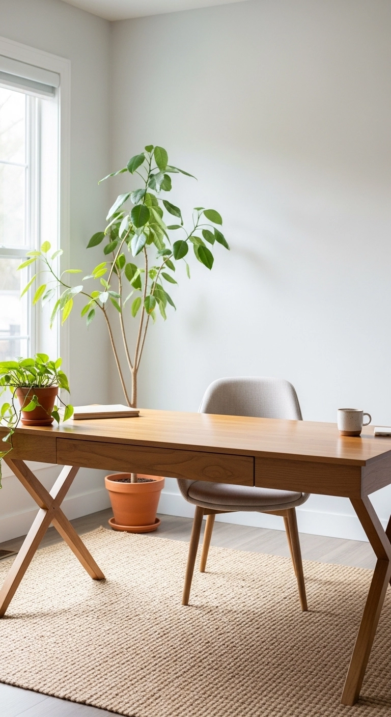 home office ideas with a plant in a bright modern workspace