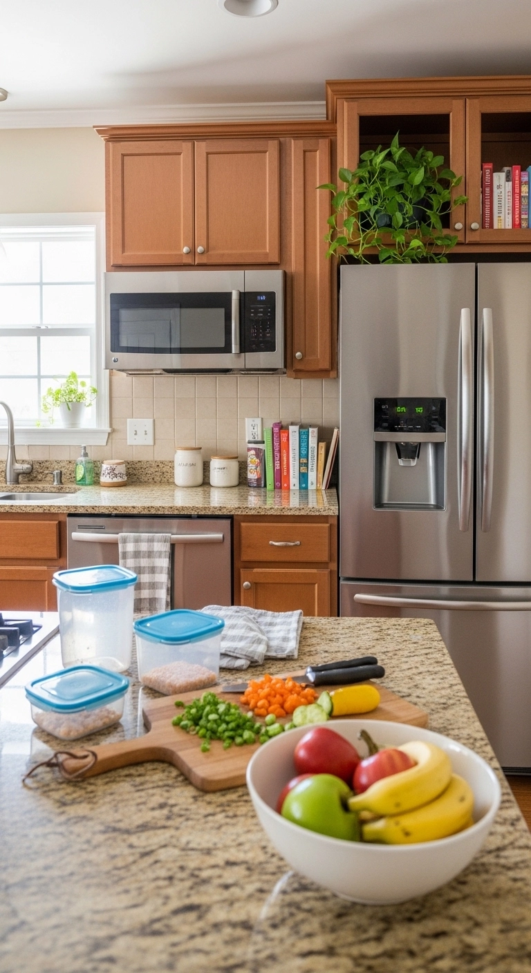 microwave location ideas with microwave placed near the refrigerator