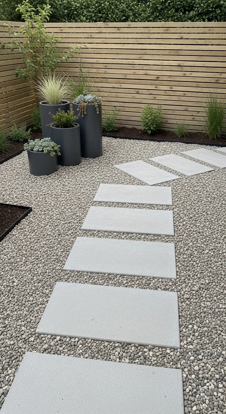 budget small backyard ideas with gravel and stepping stones replacing dead grass