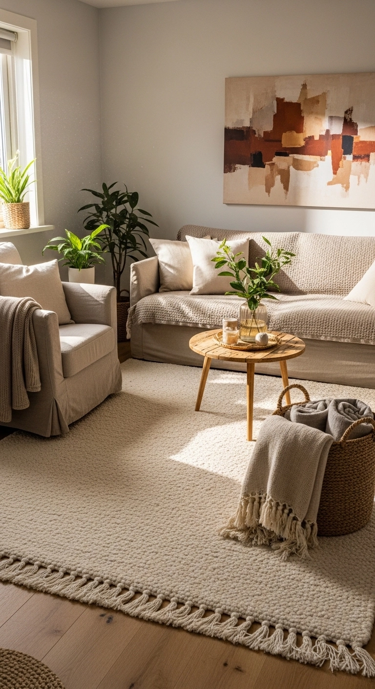 small room decor ideas with a large rug grounding the space