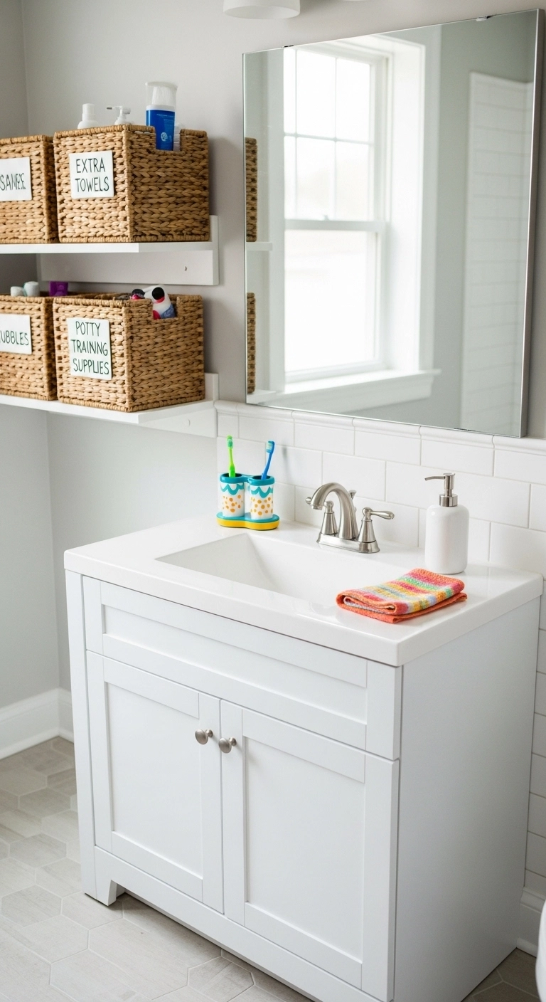 kids bathroom ideas with hidden extra supply storage