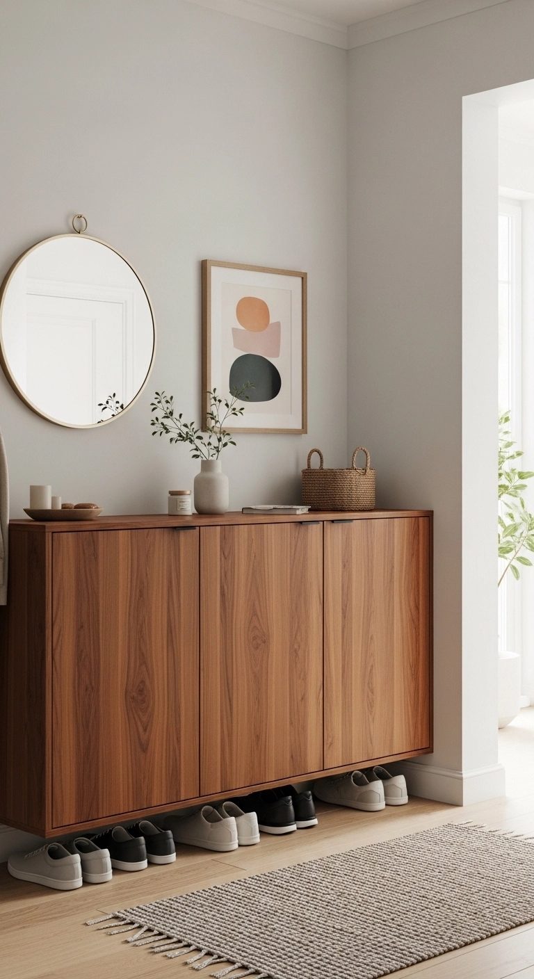 Entryway decor ideas with closed storage cabinet for a clutter-free look