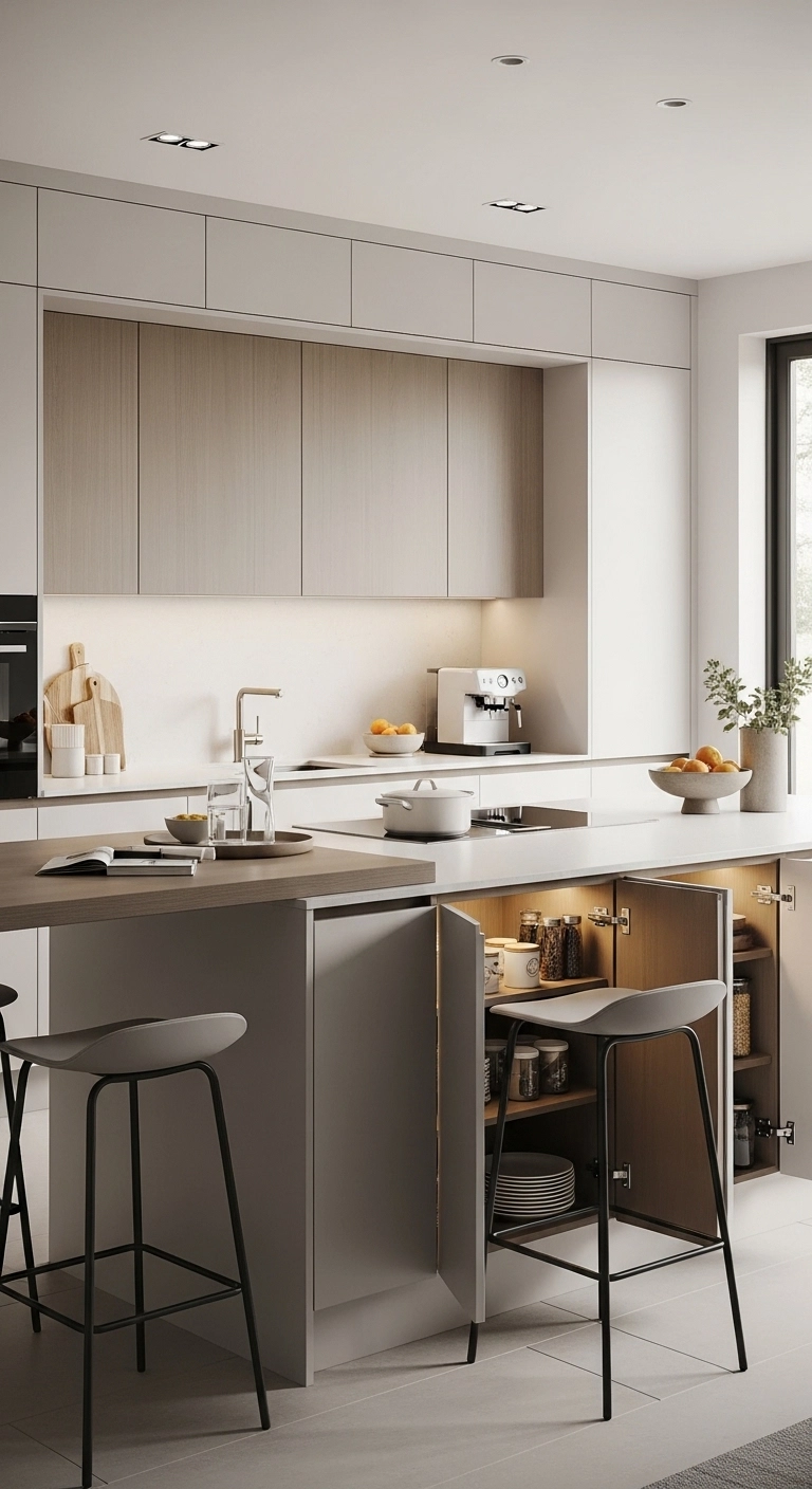 Island kitchen ideas with hidden storage in a clean modern island design