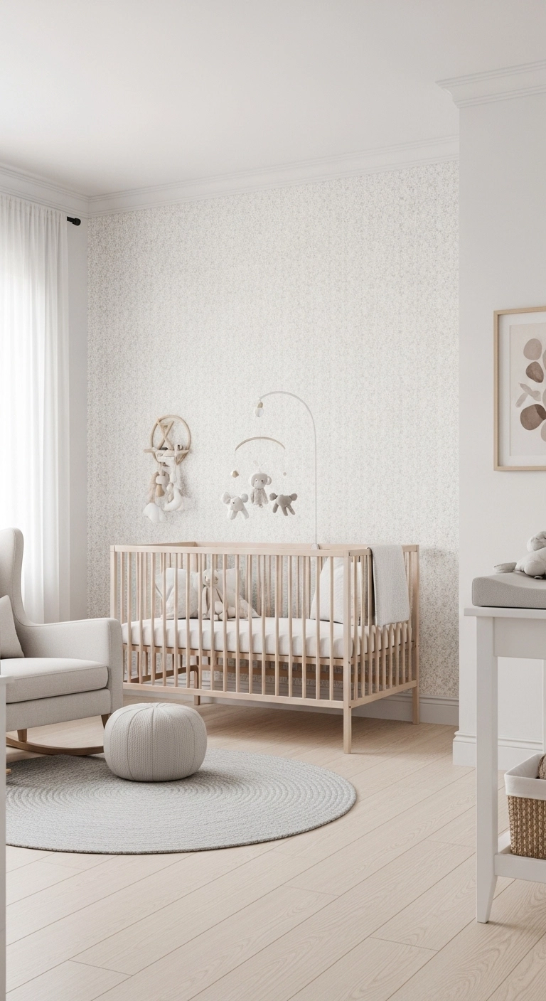 Small nursery ideas with high curtains and natural light