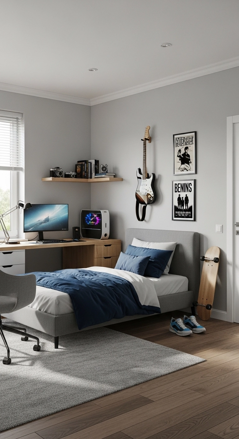 teenage boy bedroom ideas with hobby inspired decor