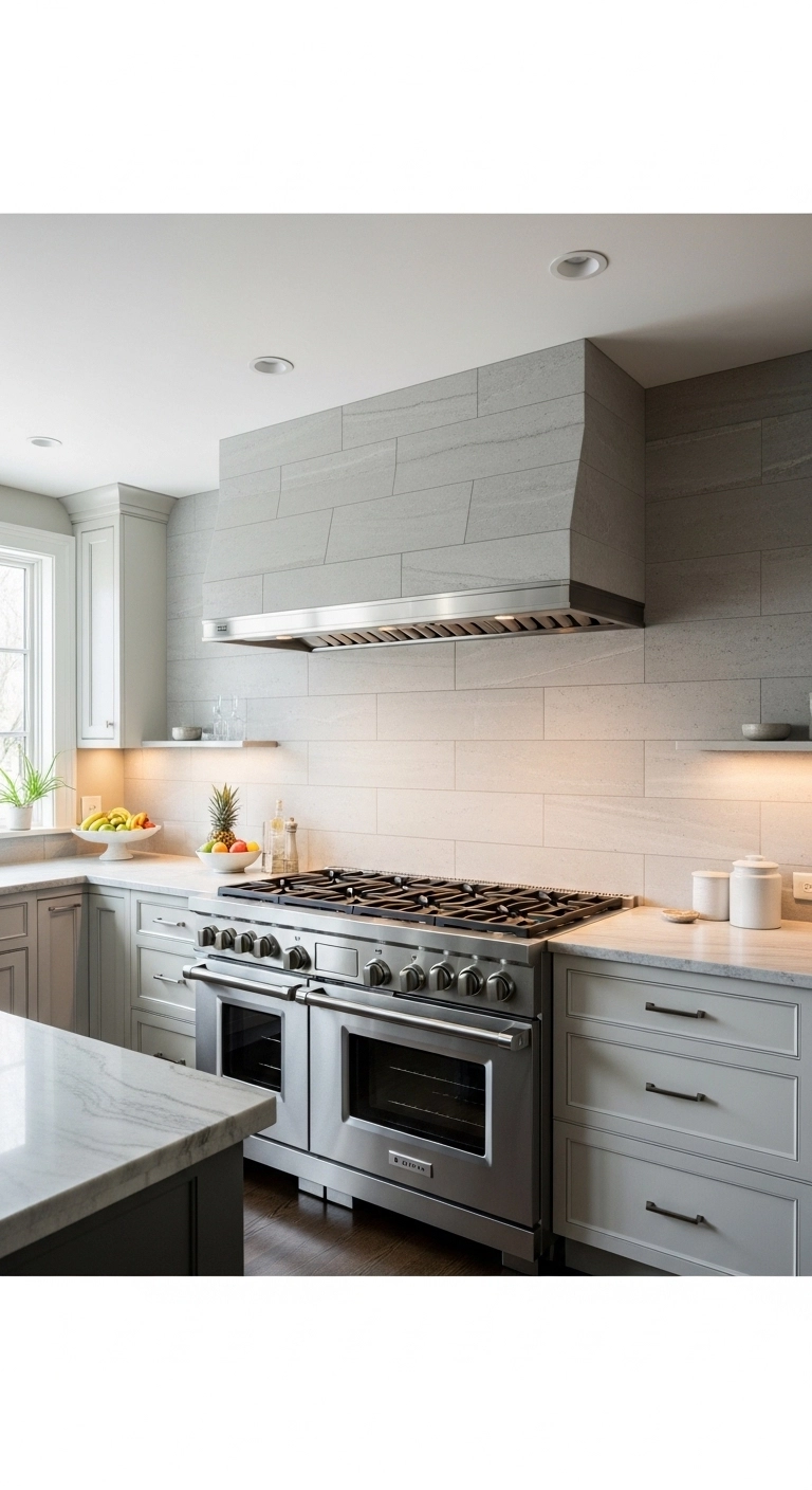 kitchen vent hood ideas with a simple hood and quiet backsplash