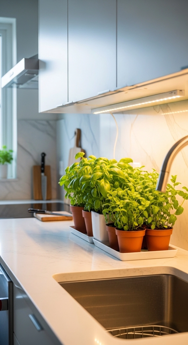 Kitchen ideas with an indoor herb wall and garden
