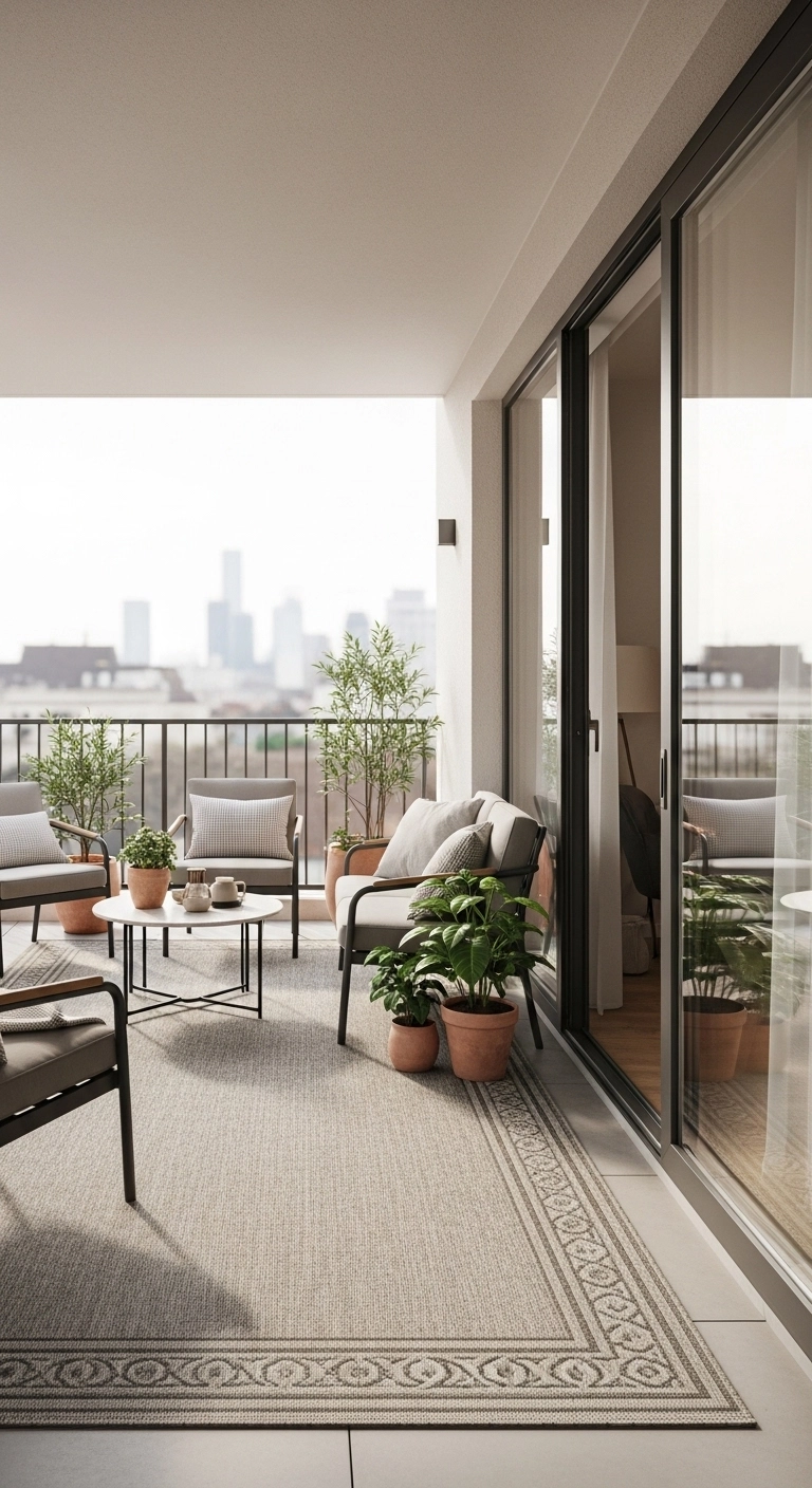 apartment balcony ideas with indoor outdoor style and neutral decor