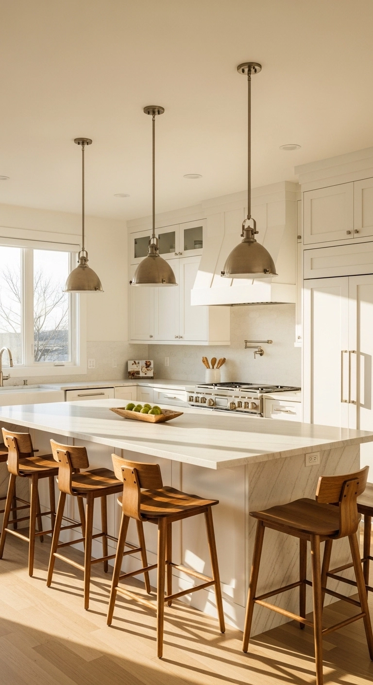 Kitchen lighting ideas with pendant lights over a modern island