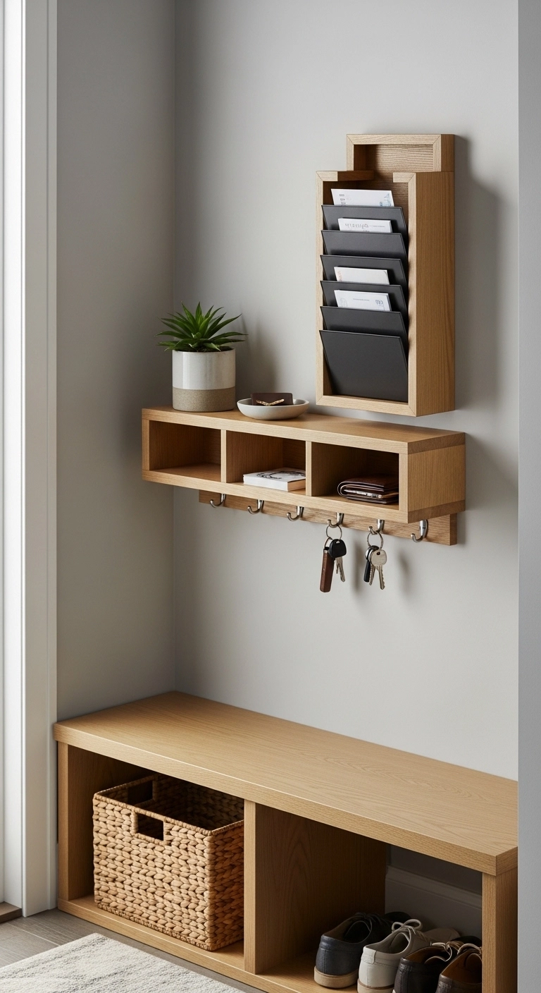 small mudroom ideas with a shelf for keys mail and small items