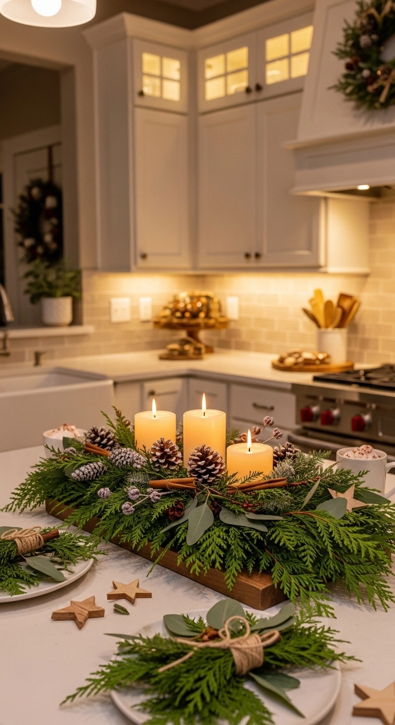 christmas kitchen decor ideas with a simple island centerpiece