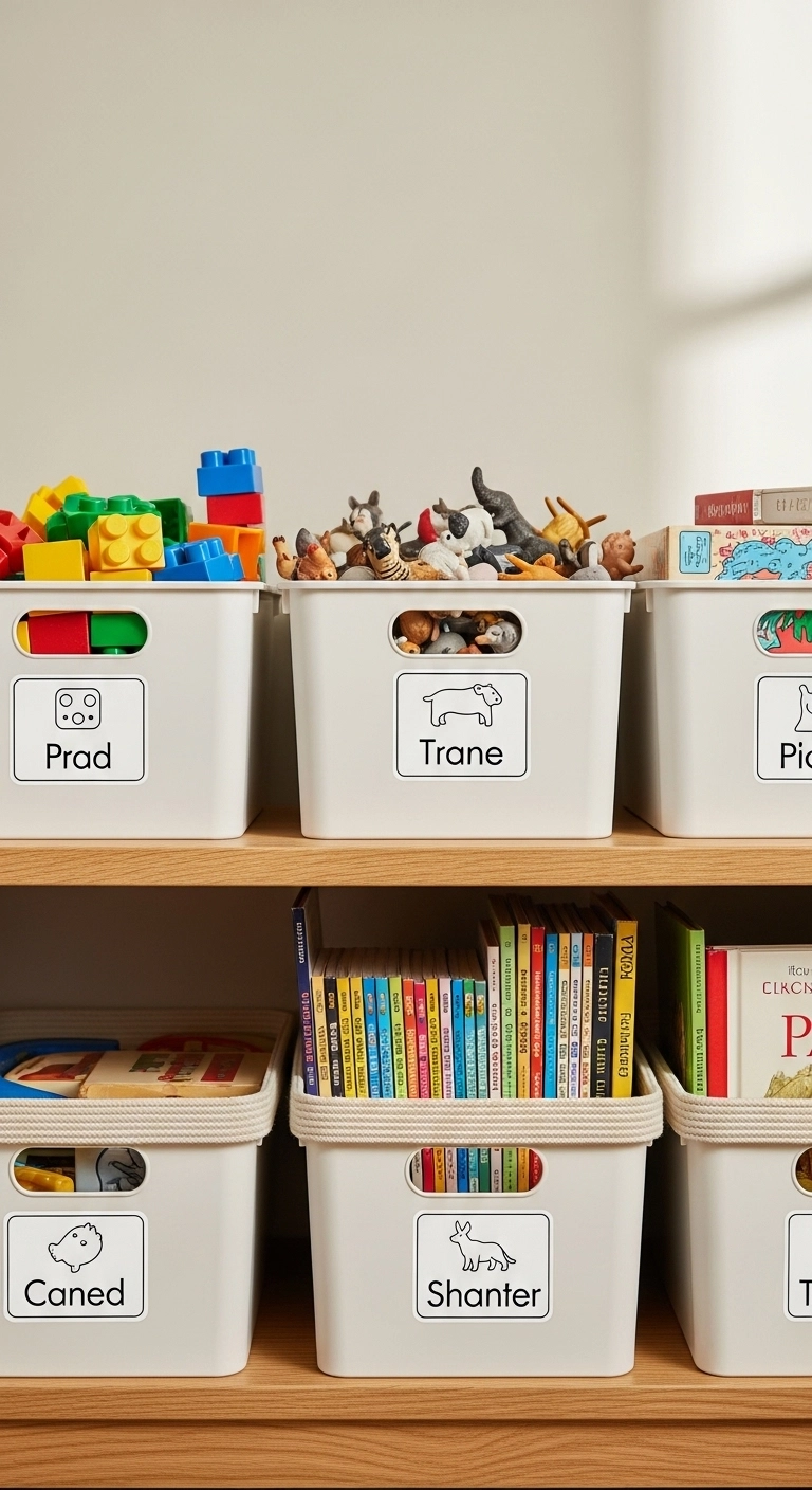 toy storage solutions with labeled bins for kids and adults
