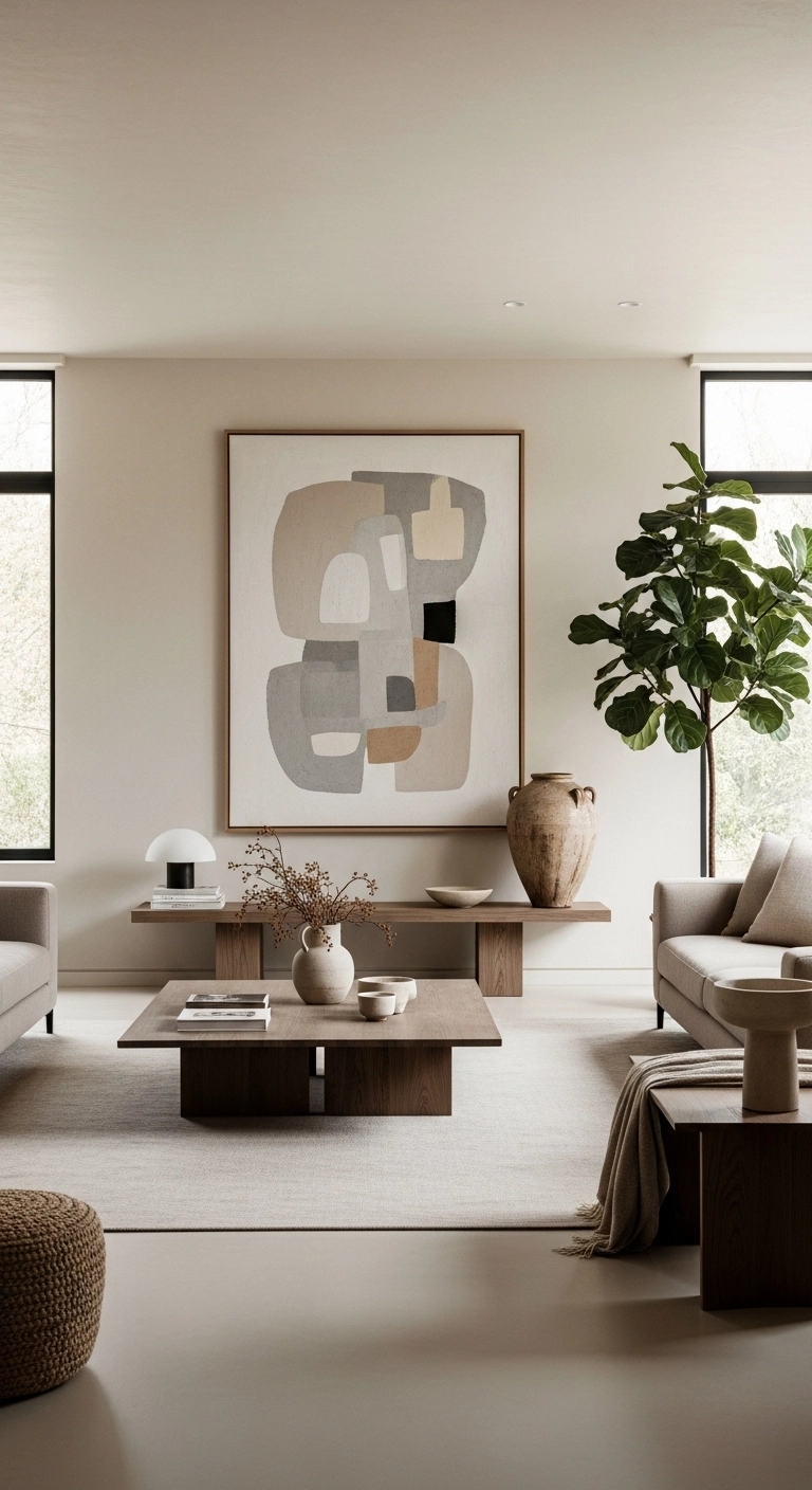 modern living room designs with oversized decor and minimal styling